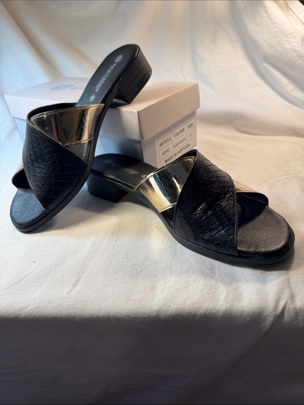 Eric Michael Black and Gold Sandals